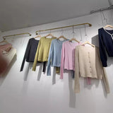Spring And Autumn New Korean Simple Knitted Cardigan Omnipotent Solid Color V-Neck Long-Sleeved