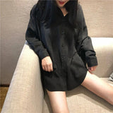 Blouses Chiffon Shirts Long Sleeve Spring Black BF Ulzzang Loose All-match Fashion Tops Chic Womens Students Casual