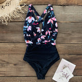 In The Forest One-piece Swimsuit Women Deep V neck Back Cutout Ruffle Monokini 2021 Summer Bathing Suit Swimwear