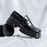 Zingj Men 2023 Spring And Autumn New Platform Retro British Small Leather Shoes Square Head Thick Heel Pedal