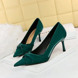Zingj Korean Version Elegant Banquet Heels Slim Mouth Pointed Bow Women's Single