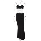Hollow Out Metal Chain Halter Neck Long Maxi Party Dress Women Strapless Bodycon Cocktail Evening Dress New Year 2022