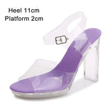 Shuzumiao 2020 Summer New Sandals Women Fashion Rhinestones Square Heel Transparent Women Shoes High Heels11cm Female Party