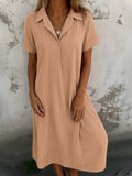 New Leisure Spring And Summer Loose Short-Sleeved V-Neck Solid Cotton Shirt