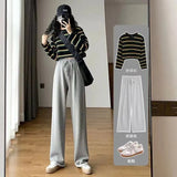 Zingj New Fall 2024 Gray Wide Leg Pants Women's High Waist Hanging Sense Casual Sports Pants Loose Show Thin Straight Guard Pants-Outfit