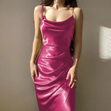 Dress Women 2022 Sexy Satin Slit Irregular Dress Fashion Sleeveless Sling Backless Party Dress Elegant Commute