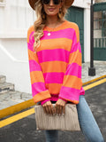 Winter Pullover Knitted Sweater Women's Splicing Stripe Round Neck Bottoming Shirt Urban Casual Loose Top Woman