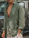 Spring Beach Long Sleeve Turn-down Collar Button-up Shirts Summer Solid Loose Shirt 2022 Retro Cotton Linen Mens