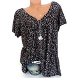 Casua Fashion Printed Summer tshirt Ladies V-Neck Tunic Tops Female Plus Size Women Short Sleeve Shirt Blusas