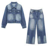 Set Women's 2025 Spring Pocket Set Single-Lunk Loose Jacket High-Lumeed Broad-Legged