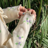 Women Korean Fashion Tops Flower Print Knitted Cardigan Suit Sweet Embroidery Vintage Sweater Beach Long Sleeve