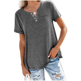 Zingj And Summer New Top V-Neck Short-Sleeved Pocket Loose T-Shirt Women-Outfit