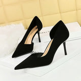 Zingj Korean Version Of Fashion Simple Heel High-Heeled Shoes Show Thin Suede Shallow Tip Side Hollow Single Shoe High