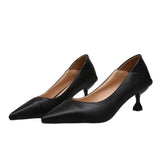 Zingj 2024 New Korean Version Of Pointed Single Shoes With Shallow High Heels Fashion Stitching Black Women's Shoes-Outfit