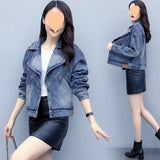 Zingj Collar Denim Jacket Female Short Fall 2024 New Loose Jacket Korean Version Versatile Jacket Jacket Tide-Outfit
