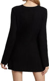 Neck Solid Knitted Ribbed Mini Dress Women Elegant Long Sleeve Slim Fit Short Dress 2023 Autumn Fashion Female Party