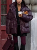 Winter 2024 Temperament Deep Red Zipper Padded Jacket Warm Coat To Lead The Commuting Wind-Outfit