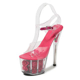 Zingj Summer Model Shoes Super High Heels 17CM Thin Heel Waterproof Platform Sandal Female Transparent Crystal Shoes Wedding