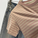 Striped Short-Sleeved T-Shirt Women's Loose Summer 2023 New Style T-Shirt Round Collar Half-Sleeved Shirt Ins