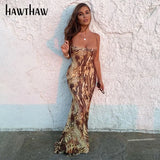 Women Fashion Summer Sleeveless Bodycon Slim Printed Beach Pencil Long Dress 2021 Female Clothing Streetwear