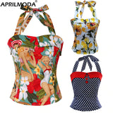 Vintage Crop Tops Western Girl Summer Clothes for Women 50s 60s Pin Up Shirts Button Sexy Halter Blouses Blusa