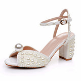 Cm Thick Heel Sandals Square Thick Heel Sandals White Wedding Dress Sandals Pearl Wedding Shoes