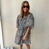 Zingj Women's New Doll Collar Leopard Print Fashion Temperament Spring Dress Five-Minute Sleeve A-Line Skirt-Outfit