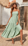 Long Dress Women Sexy Spaghetti Strap Sleeveless Smocked Tiered Beach Maxi Dress Sundresses Vestido