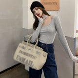 Women Tshirt Autumn Hanging Neck Long Sleeve Sexy Bottoming Shirt Slim Fit In Autumn And Winter Thin Collarbone Outer