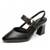 Zingj High-Heeled Sandals Women's Shoes 2023 Summer New Cowhide Thick-Heeled Fairy Shoes With