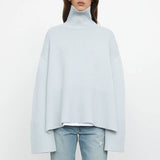 2021 Autumn Winter Oversized Knitted Pullover Women Turtleneck Long Sleeve Khaki Striped Loose Sweater Casual