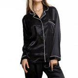 Piece Women Sleepwear Satin Pajamas Sets Long Sleeve Autumn Sleepwear Faux Silk Pajamas Suit Female