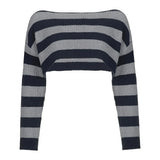 E-girl Streetwear Black Striped Ribbed Oversized Sweaters Y2K Mall Goth O-neck Long Sleeve Knitted Crop Pullovers