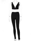 Women 2 Pieces V Neck Bra Leggings Set Crop Top Matching Co Ords 2023 Autumn Winter Clothes Sporty Tracksuit