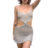 Collar Fashion Women's Sexy Sling Skirt Hollow Knitted Dress Short Solid-Color Bag Hip Beach Dress