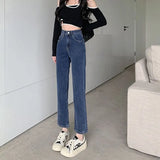 Zingj Pants Female 2024 New Fall 9 Points High-Waisted Pants Fall Small Black Elastic Straight Leg Jeans-Outfit