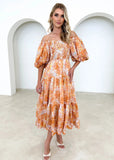 Zingj Summer Style New Hot Style Holiday Style Bubble Sleeve Print French Cake