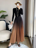 Gradient Pleated Long Skirt- Outfit