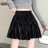 Velvet Bow Pleated Mini Skirt- Outfit