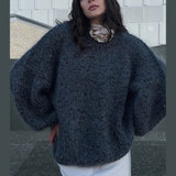 Zingj Sequins Ma Hair Sweater 2023 New Loose Round Collar Lantern Sleeve Sweater-Outfit