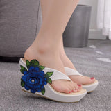 Waterproof Platform Slope Sandals Beach Flip-Flops Pins Pine Cake Embroidered Slippers