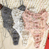 Teddy lingerie Sexy Underwear Erotic Corset Lace Mesh Sleepwear Nightwear Embroidered strap one-piece sexy