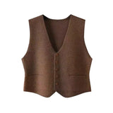 Fashion Solid Color Soft Suit Knitted Vest Women's Spring Soft Suit Autumn V Collar Single-Breasted