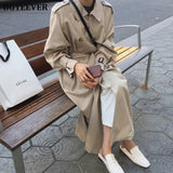 Double Breasted Oversized Long Trench Coat Women Windbreaker Fashion Female Turn-down Collar Long