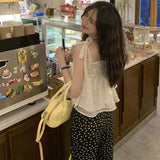 Women Polka Dot Ruffles Korean Style Sweet Summer Crop Top Lovely All-match Casual Chic College Holiday Romance
