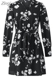 Women Printed Long Sleeve Dress Casual Bandage Mini A-line Dresses Sexy Party Summer Feminias Vestidos Women