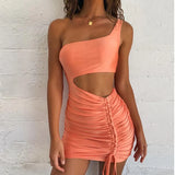 Bodycon Summer Dress Women Club Hollow Out Ruched Backless Orange White Black Party Bandage Women Sexy