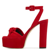 Elegant Large Size Waterproof Table Thick High Heels Knot Ankle Buckle Banquet