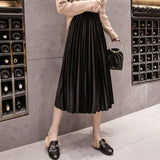 Winter Velvet Skirt High Waisted Skinny Large Swing Long Pleated Skirts Metallic Plus Size 3XL Midi