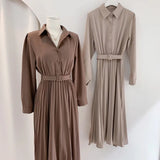Zingj Chic Autumn Design Sense Niche Single Breasted Lapel Shirt Dress High Waist Pleated Skirt Bottom